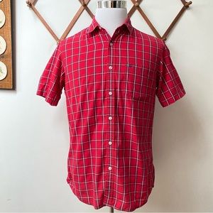 United Colors Of Benetton Red Plaid Short Sleeve Button Down Shirt Medium
